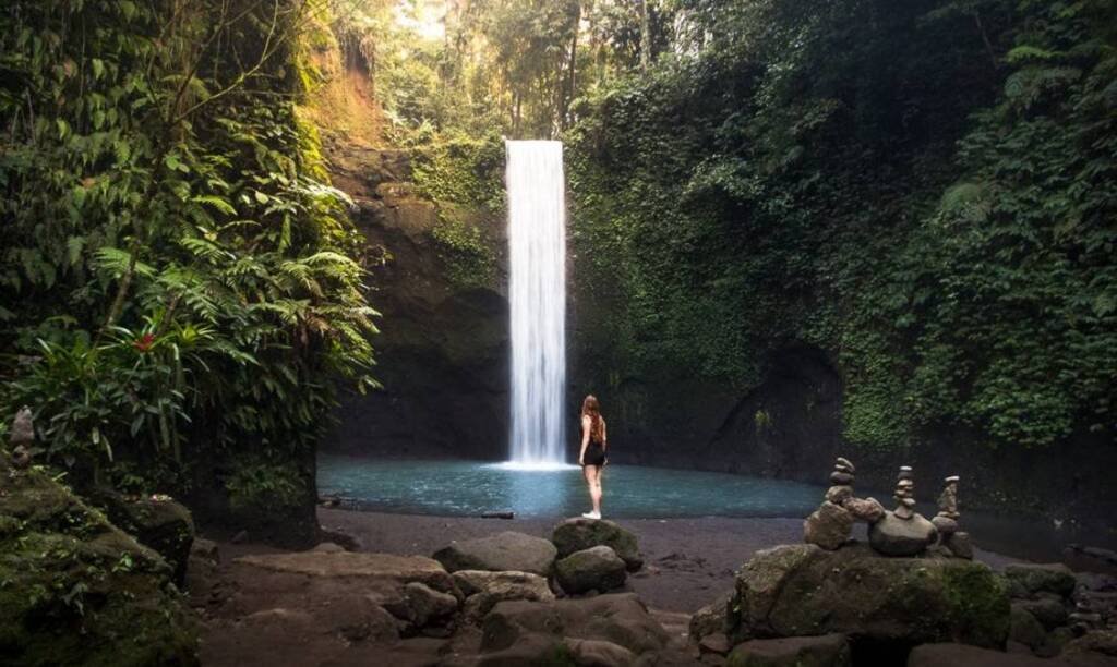 Tibumana waterfall with a private Bali tour driver in Ubud