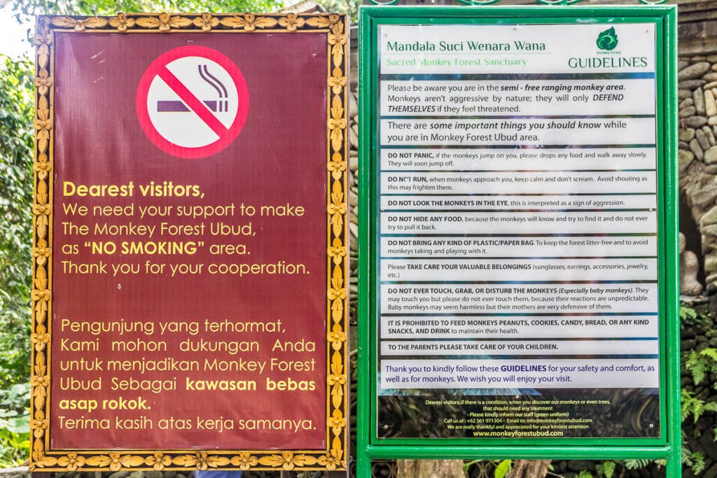 The rules for visiting the Monkey Forest Ubud Bali